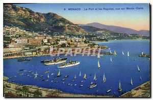 Old Postcard Monaco Harbor and Monte Carlo overlooking Regates