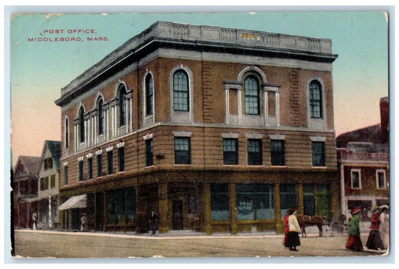 1911 Post Office Building Street View Middleboro Massachusetts MA Postcard