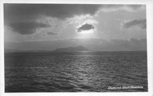 RPPC Diamond Head, Honolulu, Hawaii Clouds Sunset c1930s Vintage Photo Postcard