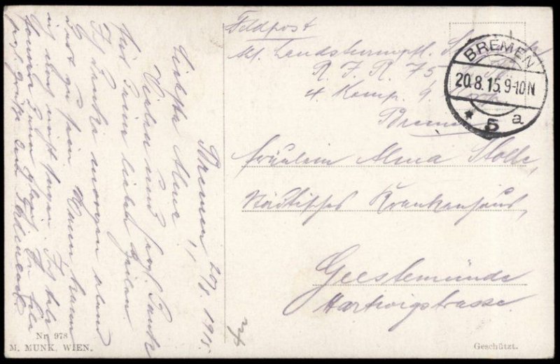 Germany WWI General von Hindenburg Bremen Feldpost Patriotic PPC G67381