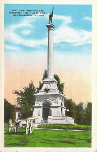 Civil War, Soldiers and Sailors  Monument, Bloomington, IL, Msg, Old Postcard