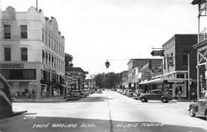 Deland FL Woodland Blvd. Rexall Drug Store Storefronts Old Cars & Trucks RPPC