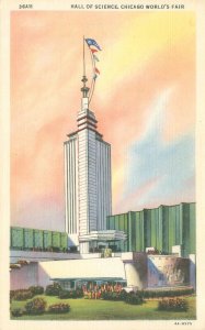 Chicago World's Fair Hall of Science Sunset Flag CT Art Colortone Postcard 36A11