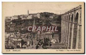 Old Postcard Morlaix Viaduct View towards St Martin