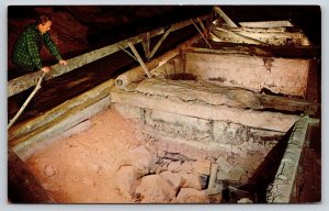 Kentucky~Mammoth Cave Natl Park~Saltpeatre Leaching Vats~Man~1950s Postcard