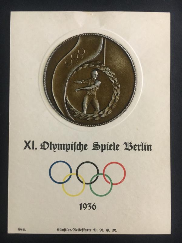 Mint 1936 Berlin Germany Olympics Picture Postcard Embossed Discus Thrower