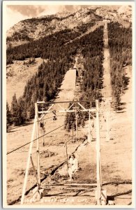 Banff Chairlift Canada Mountain Pine Trees Real Photo RPPC Postcard