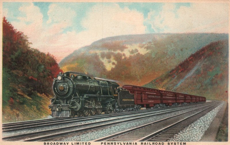 Vintage Postcard 1920's Broadway Limited Pennsylvania Train Railroad System PA 