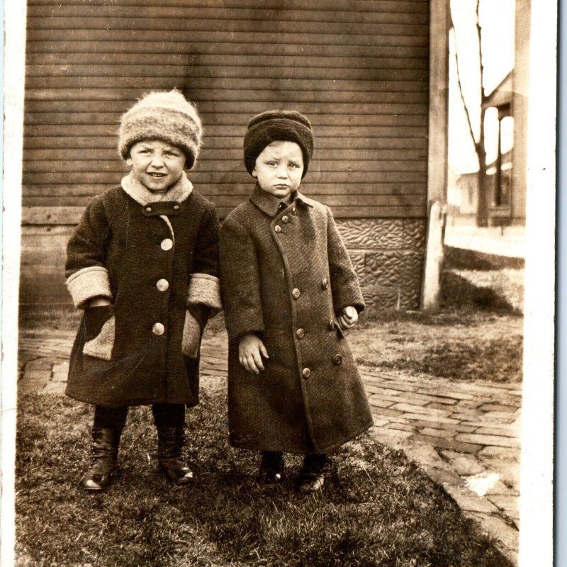 c1900s Masculine Little Boys RPPC Real Photo Postcard Mature Small Men Cute A84