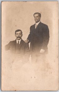 Two Men American Wearing Professional Black Suit Mustache Postcard