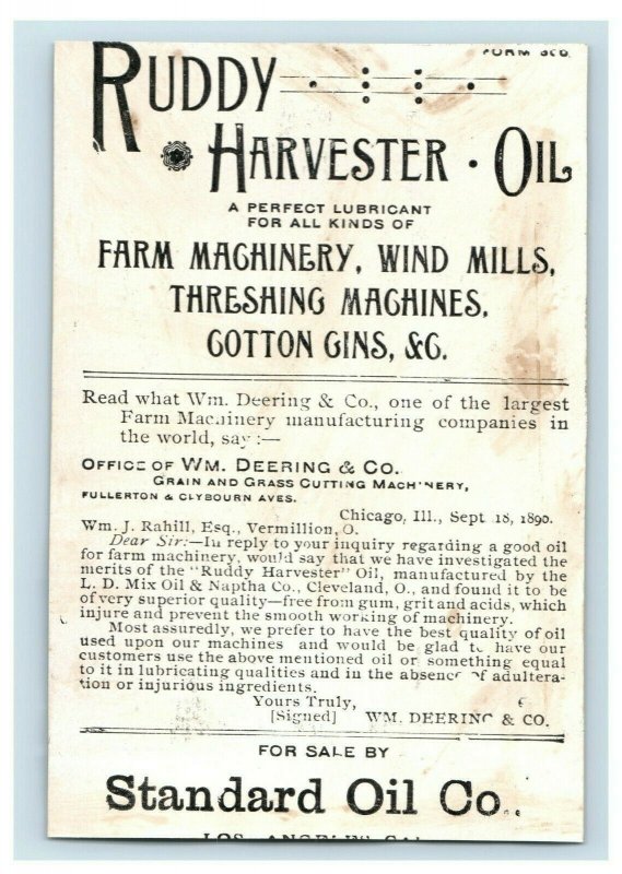 1890s Ruddy Harvester Oil Farm Machinery Cotton Gins Standard Oil Co. P221 