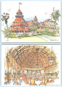 2 Postcards HOTEL DEL CORONADO, San Diego CA ~ CROWN ROOM Lorvik 1979 ~ 4x6
