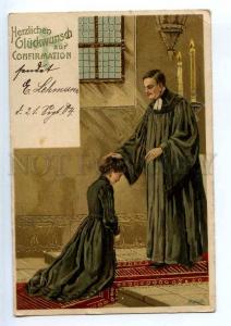 240645 Confirmation PRAY Lady & Priest by MAILICK Vintage PC