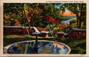 Texas Waco Cameron Park Fountain Scene Curteich