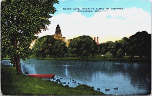 Silver Lake Showing Clinic In Distance Rochester Minnesota Vintage Postcard C198