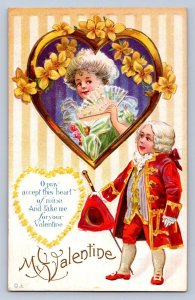 J93/ Valentine's Day Love Holiday Postcard c1910 Man Woman Hearts 405