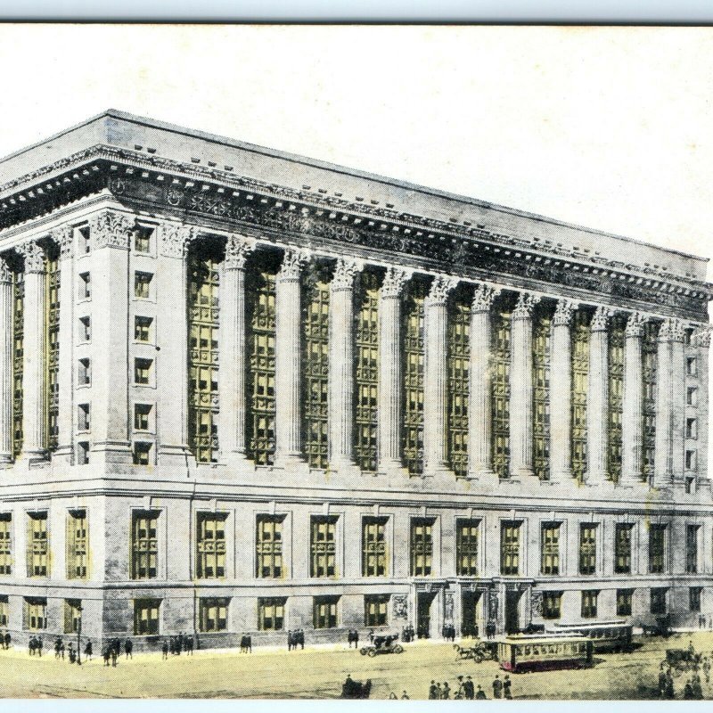 c1910s County Building Chicago Hand Color Postcard Schmidt Trolley City Hall A10