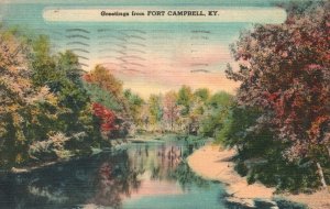 Vintage Postcard 1951 Greetings From Fort Campbell Kentucky Landscape Panel