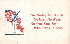 Vintage Postcard 1910's No North No South Can Say Who Loves It Best Soldier Flag