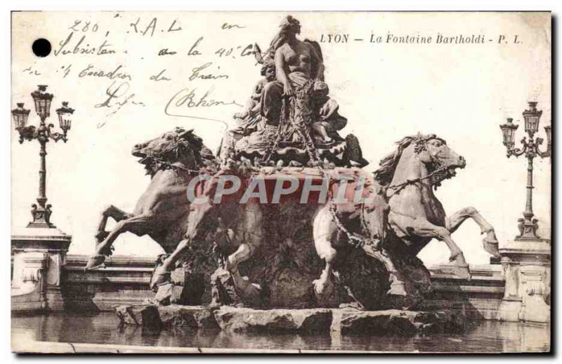 Old Postcard Lyon Fontaine Bartholdi