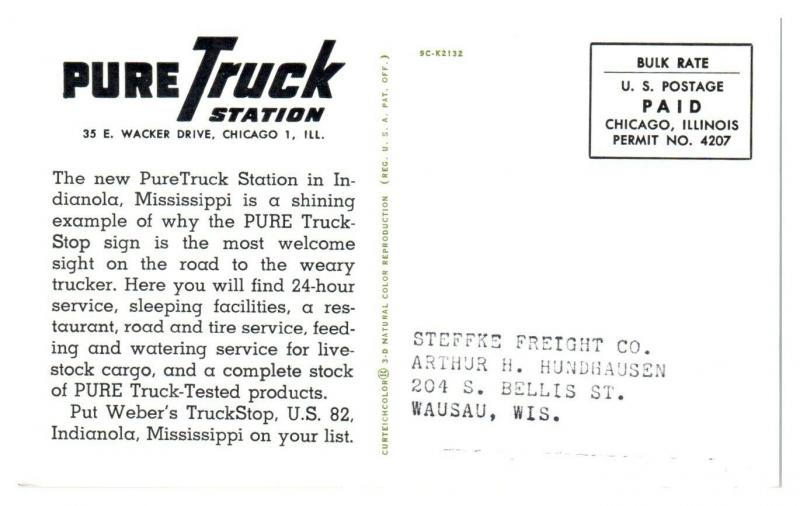 1950s/60s er's Truckstop, US Highway 82, Indianola, MS Postcard *5F