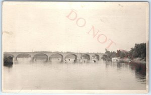 c1910s Hartford, CT RPPC Bulkeley Bridge Real Photo Boats Early Postcard A99