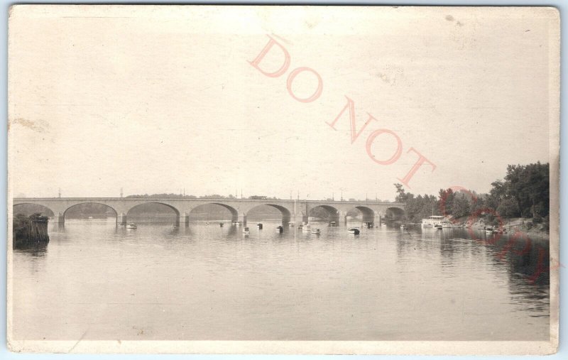 c1910s Hartford, CT RPPC Bulkeley Bridge Real Photo Boats Early Postcard A99