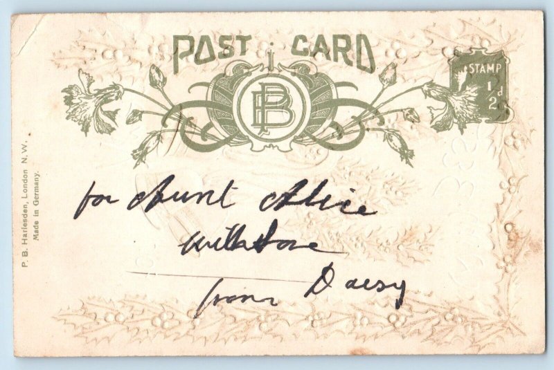 Christmas Postcard Ringing Bells And Holly Berries Embossed c1905 Antique Posted