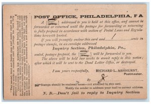 1909 Post Office Philadelphia Pennsylvania PA Norwood New York NY Postal Card