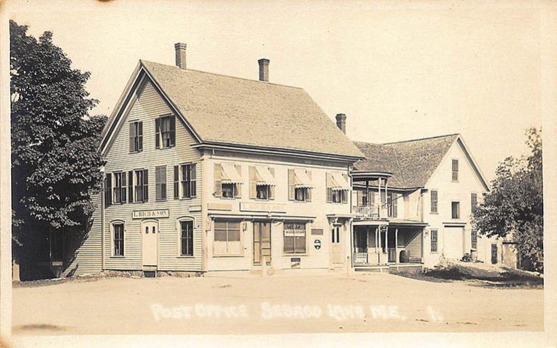 Sebago Lake ME Post Office L. Rich & Son Store RPPC Postcard