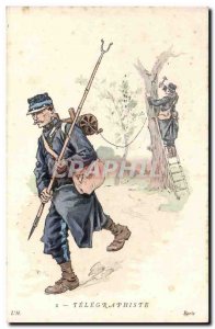 Postcard Old Uniform Illustrator telegrapher (militaria telecoms)