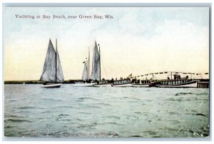 Green Bay Wisconsin Postcard Yachting Bay Beach Exterior c1910 Vintage Antique