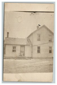 Vintage 1910's RPPC Postcard - Old Farmhouse Child & Dog at Front Door