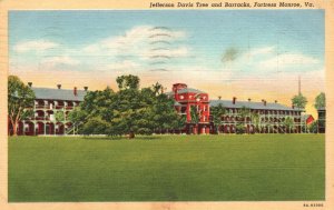 Vintage Postcard 1943 Jefferson Davis Tree & Barracks Fortress Monroe Virginia