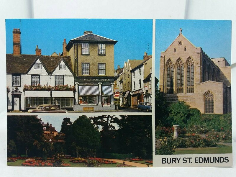 Vintage Postcard Bury St Edmunds Multiview L J Leeson Son & Burdon Chemists