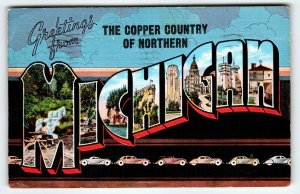 Greetings From Copper Country Of Northern Michigan Large Letter Postcard Linen