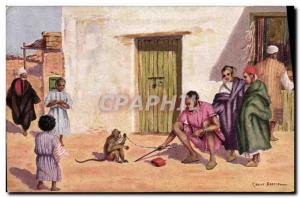 Old Postcard Fantasy Orientalism Morocco the monkey trainer