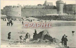 Postcard Old Saint Malo Le Chateau and Great Beach