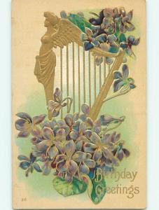 Divided-Back music BEAUTIFUL HARP WITH PURPLE FLOWERS r1721