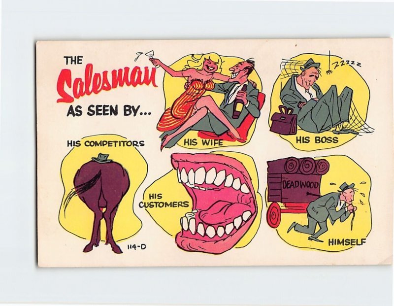 Postcard The Salesman As Seen By..., with Comic Art Print