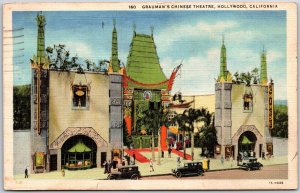1937 Grauman's Chinese Theatre Holywood California CA Roadway Posted Postcard