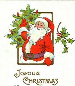 C.1910 Christmas Santa Claus Tree Gilt Bergman Embossed Vintage Postcard P78