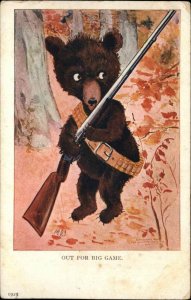 Bear Fantasy Hunting Big Game Gun Bullets Bandolier MDS c1910 Postcard