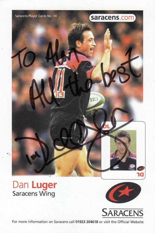 Dan Luger Saracens English 2003 Rugby World Cup Hand Signed Photo