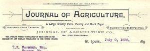 1892 ST LOUIS MO JOURNAL OF AGRICULTURE FARM FAMILY STOCK PAPER LETTER Z5228