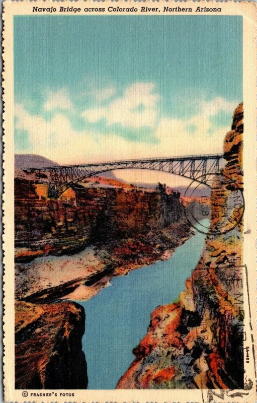 Vtg Navajo Bridge across Colorado River Northern Arizona AZ 1930s Linen Postcard