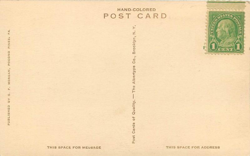 Hand-Colored Postcard; Pocohanne Hall, Lutherland, Pocono Pines PA Monroe County
