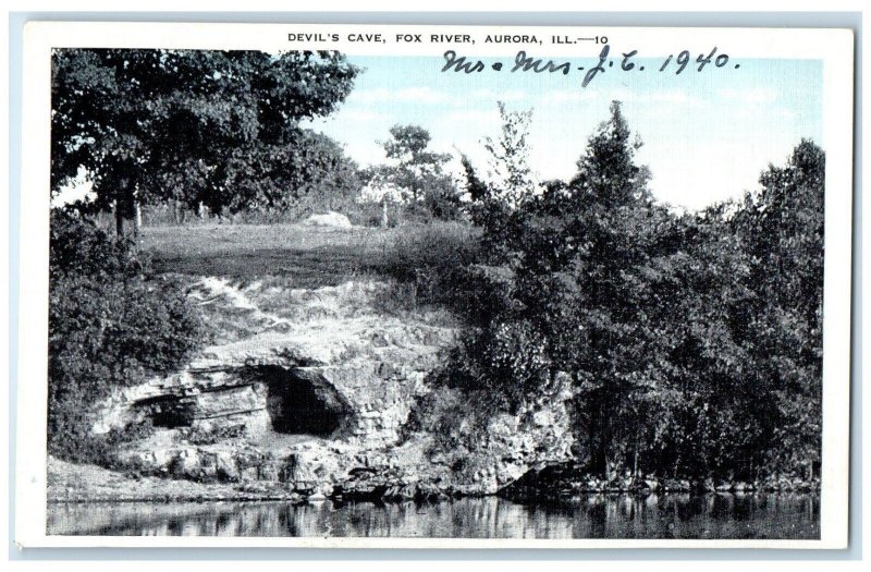 c1940 Devil's Cave Fox River Lake Exterior Aurora Illinois IL Vintage Postcard