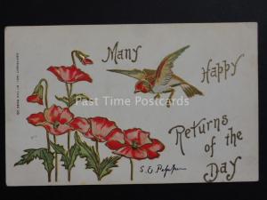 Embossed Poppies Postcard: Birthday c1907 by The Rose Co - Donation to R.B.L.