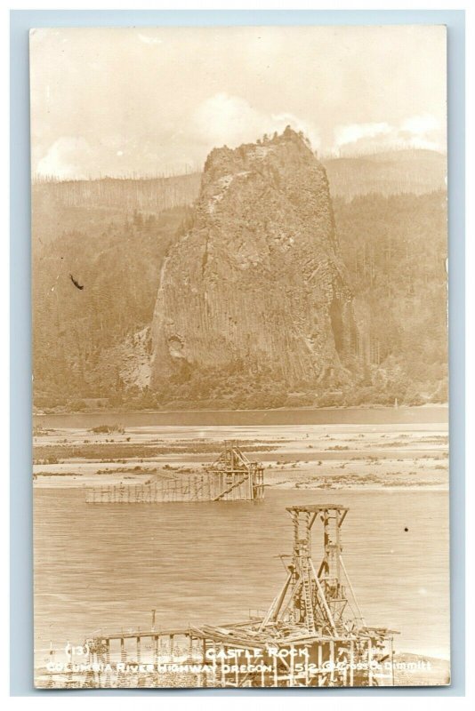 c. 1920 RPPC Castle Rock Construction Columbia River Highway Postcard P31